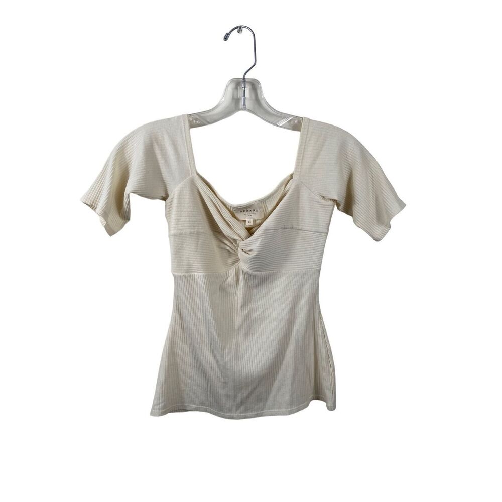 COPY - Sezane Women's Cream Stretch Ribbed Twist Front V-neck Caro Top Size XS